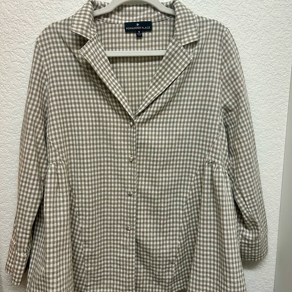 Pomander Place Brown Checkered Blouse